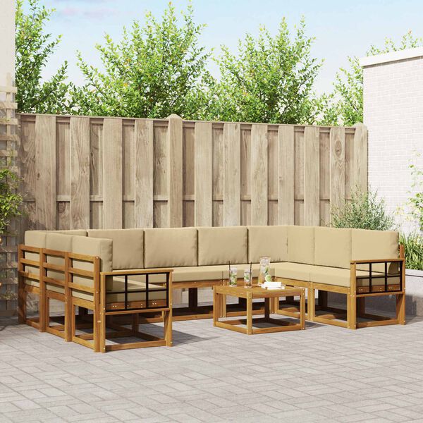 vidaXL Conjunto de sof&aacute;s de exterior con coj&iacute;n 10 pcs Natural y Beige