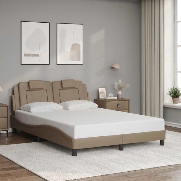 vidaXL Estructura de cama Viana sin colch&oacute;n cuero sint&eacute;tico capuchino 140x200cm