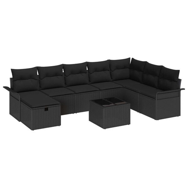 vidaXL Conjunto de sof&aacute; de jard&iacute;n Manual 9 pcs Negro rat&aacute;n sint&eacute;tico