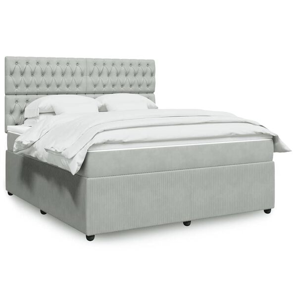 vidaXL Cama box spring con colch&oacute;n terciopelo gris claro 180x200 cm