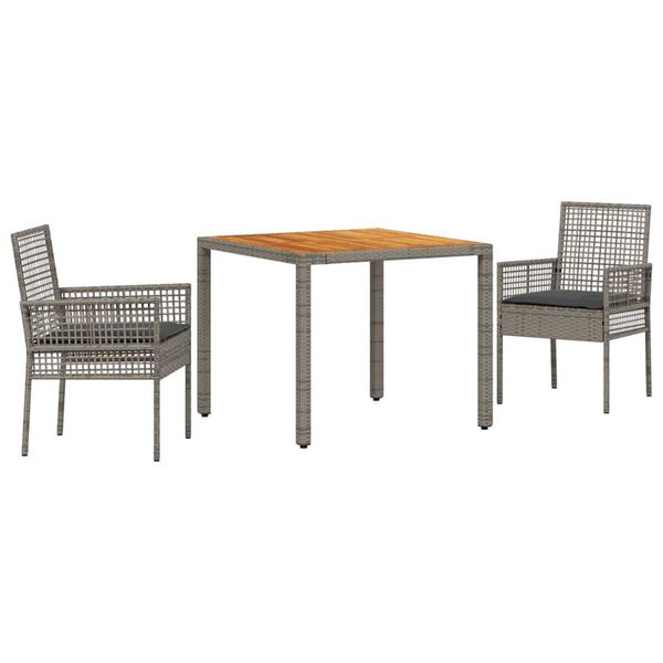 vidaXL Conjunto de Comedor de Jard&iacute;n 3 pcs Gris rat&aacute;n sint&eacute;tico