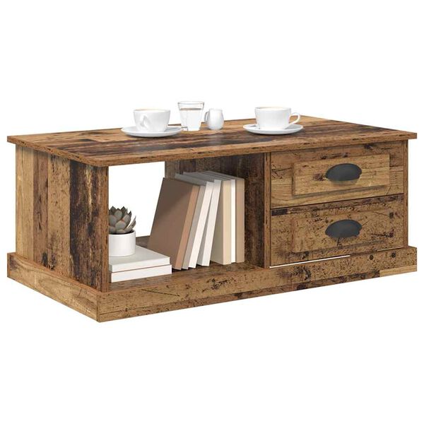 vidaXL Mesa de Caf&eacute; con caj&oacute;n Madera envejecida 90 x 50 x 35 cm