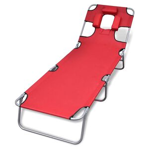 vidaXL Tumbona plegable de acero con coj&iacute;n de cabeza acero roja