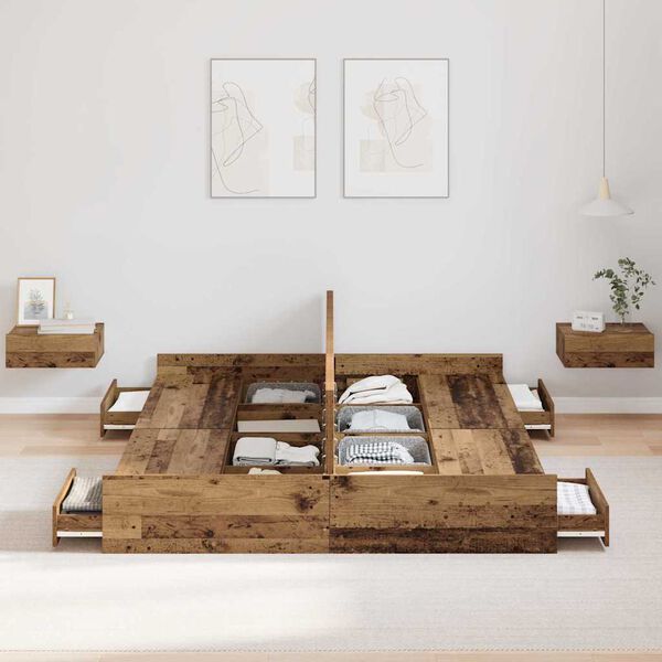 vidaXL Cama con almacenamiento con cabecera Madera Vieja 140 x 190 cm