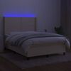 vidaXL Cama box spring colch&oacute;n y luces LED tela crema 140x190 cm
