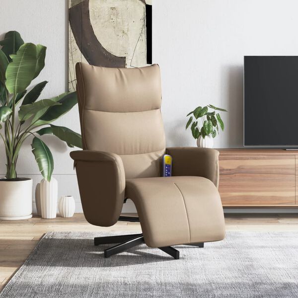 vidaXL Sill&oacute;n reclinable masaje reposapi&eacute;s cuero sint&eacute;tico capuchino
