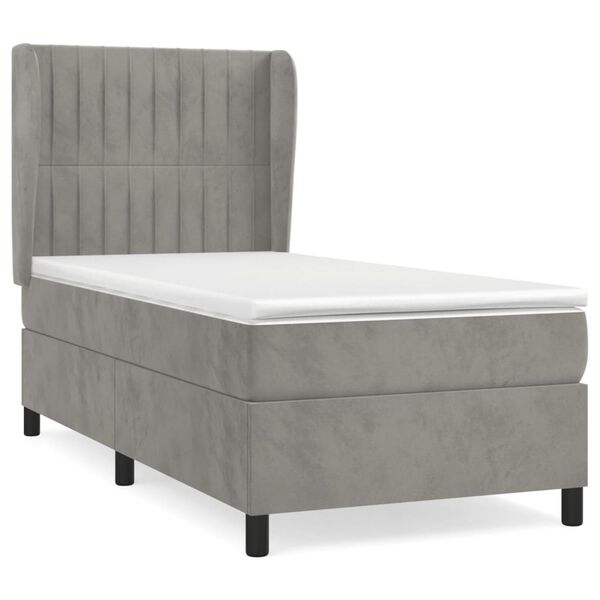 vidaXL Cama box spring con colch&oacute;n terciopelo gris claro 90x190 cm