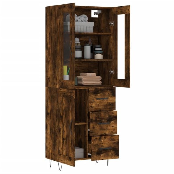 vidaXL Aparador alto madera contrachapada roble ahumado 69,5x34x180 cm