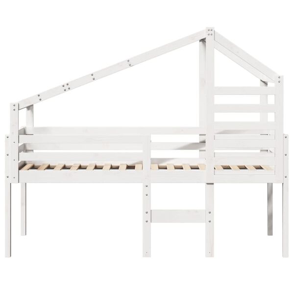 vidaXL Cama alta con techo madera maciza de pino blanca 90x190 cm