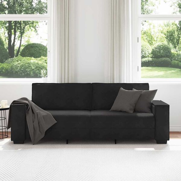 vidaXL Sof&aacute; de 3 plazas terciopelo negro 220x78x84 cm