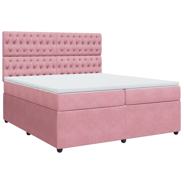 vidaXL Cama box spring con colch&oacute;n terciopelo rosa 200x200 cm