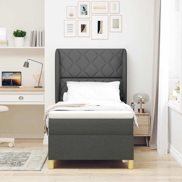 vidaXL Cama con Somier y Colch&oacute;n Gris Oscuro 90x190 cm de Tela
