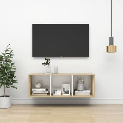 vidaXL Mueble de pared de TV aglomerado blanco y Sonoma 37x37x107 cm