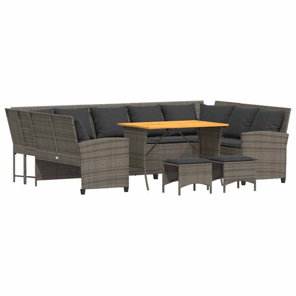 vidaXL Set de sof&aacute;s de jard&iacute;n 4 pzas y cojines rat&aacute;n sint&eacute;tico gris