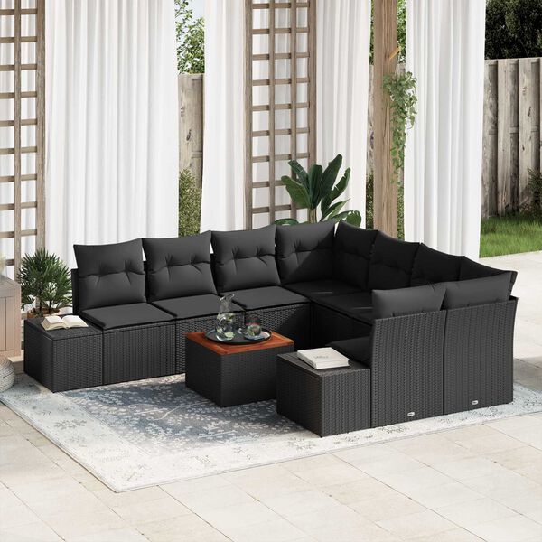 vidaXL Conjunto de sof&aacute; de jard&iacute;n 9 pcs Negro