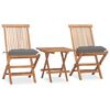 vidaXL Set comedor de jard&iacute;n plegable 3 piezas madera de teca cojines