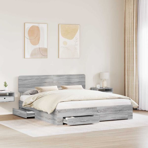 vidaXL Estructura de cama con cabecera Gris Sonoma 200 x 200 cm