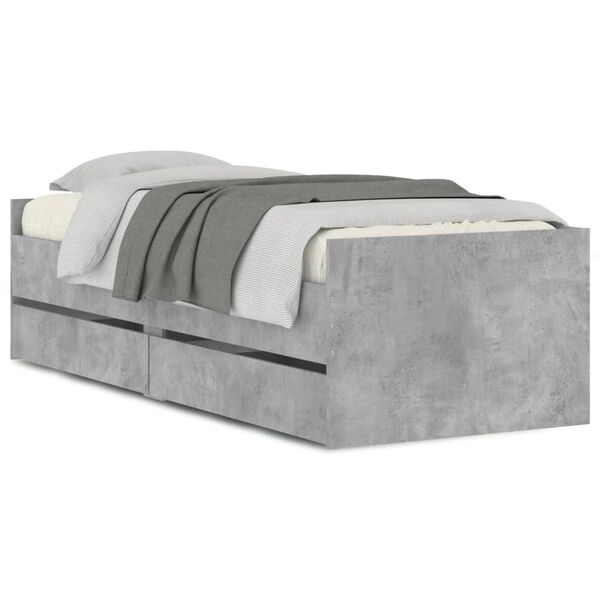 vidaXL Estructura de cama con cajones gris hormigón 90x190 cm