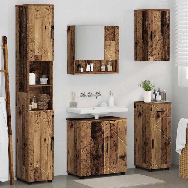vidaXL Juego de muebles de ba&ntilde;o con caj&oacute;n 5 pcs Madera Vieja