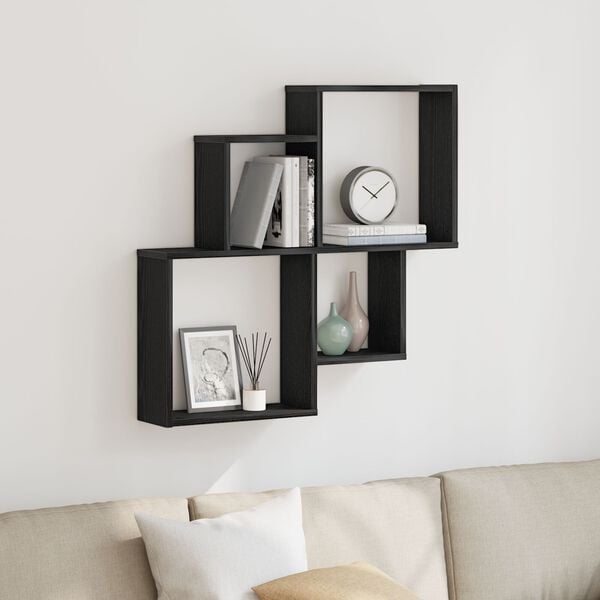 vidaXL Estante de pared con estante Roble Negro 80 x 15 x 78,5 cm