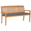 vidaXL Banco de jard&iacute;n apilable con coj&iacute;n madera maciza de teca 159 cm