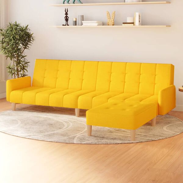 vidaXL Sof&aacute; cama de 2 plazas con reposapi&eacute;s tela amarillo