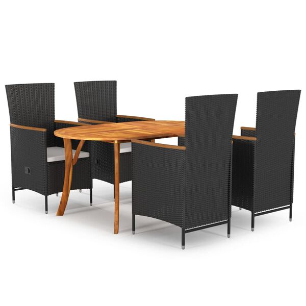vidaXL Juego de comedor para jard&iacute;n 5 piezas negro