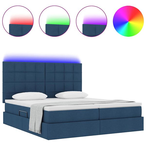 vidaXL Cama con tira de luces LED con cabecera Azul 180 x 200 cm tela