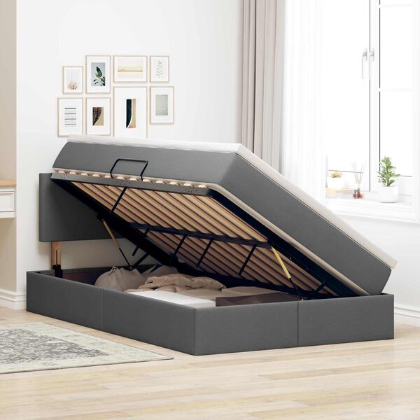 vidaXL Cama con almacenamiento y LED Gris oscuro 120 x 190 cm tela