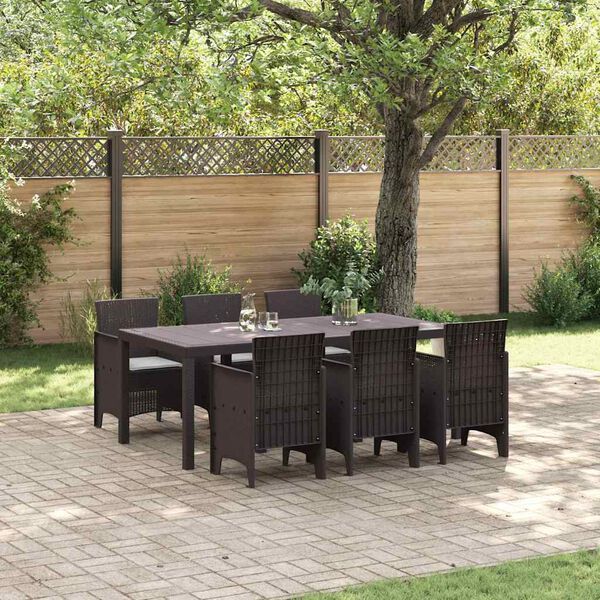vidaXL Conjunto de Comedor de Jardín 7 pcs Marrón Ratan Polt