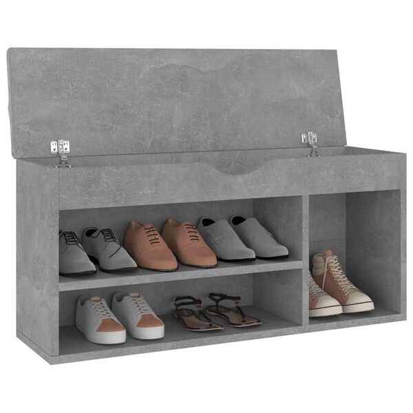 vidaXL Banco zapatero coj&iacute;n contrachapada gris hormig&oacute;n 104x30x49 cm