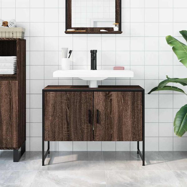 vidaXL Armario lavabo ba&ntilde;o madera ingenier&iacute;a roble marr&oacute;n 80x33x60 cm
