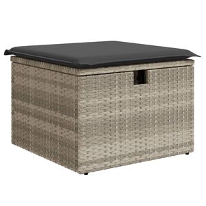 vidaXL Taburete jard&iacute;n con coj&iacute;n rat&aacute;n sint&eacute;tico gris claro 55x55x37cm