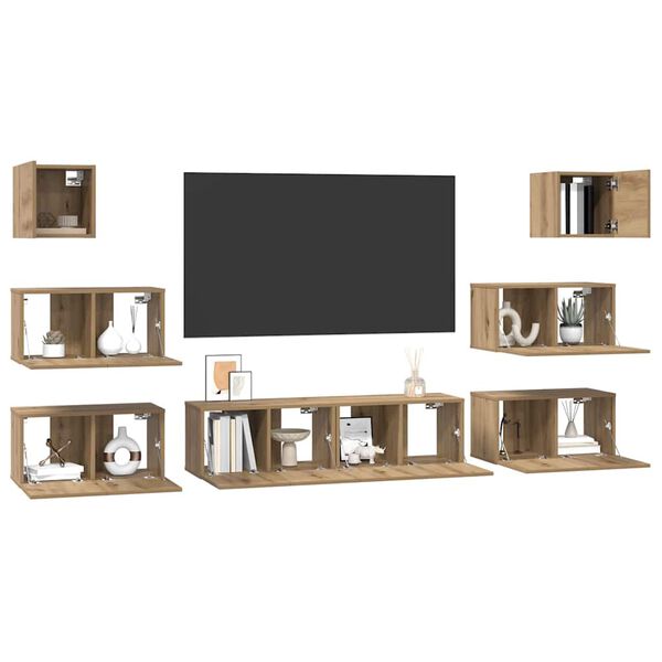 vidaXL Conjunto de mueble de TV 8 pcs Roble artesanal