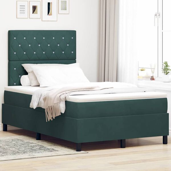 vidaXL Cama Box Spring LED con colch&oacute;n Verde oscuro 120 x 190 cm tela