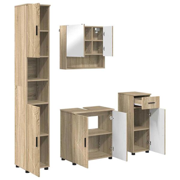 vidaXL Juego de muebles de ba&ntilde;o con caj&oacute;n 4 pcs Roble Sonoma