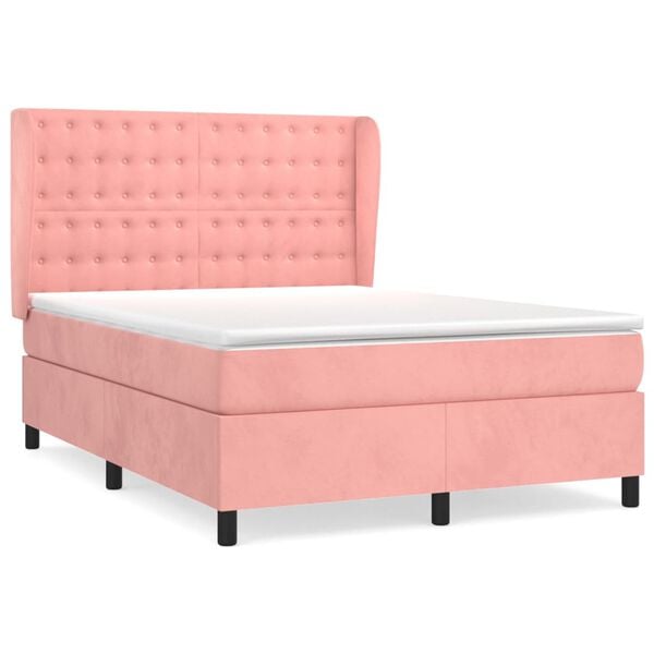 vidaXL Cama box spring con colch&oacute;n terciopelo rosa 140x190 cm