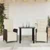vidaXL Set comedor de jard&iacute;n 3 piezas y cojines rat&aacute;n sint&eacute;tico marr&oacute;n