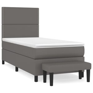 vidaXL Cama box spring con colch&oacute;n cuero sint&eacute;tico gris 90x200 cm