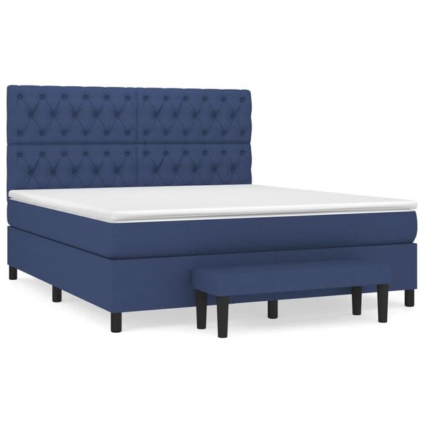vidaXL Cama box spring con colch&oacute;n tela azul 160x200 cm
