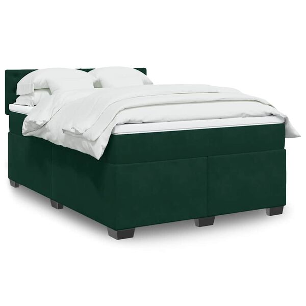 vidaXL Cama box spring con colch&oacute;n terciopelo verde oscuro 140x190 cm