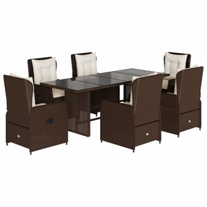 vidaXL Set comedor de jard&iacute;n 7 pzas con cojines rat&aacute;n sint&eacute;tico marr&oacute;n