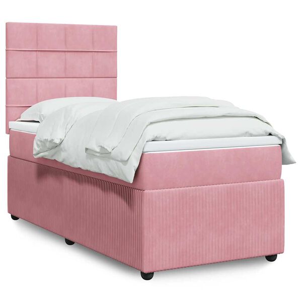 vidaXL Cama box spring con colch&oacute;n terciopelo rosa 90x200 cm