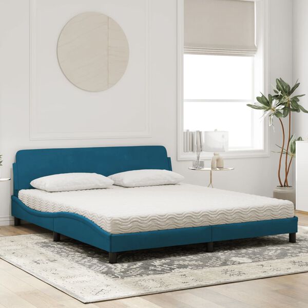 vidaXL Cama con colchón Dover terciopelo azul 180x200 cm