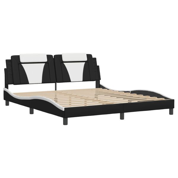 vidaXL Estructura de cama Viana sin colch&oacute;n cuero sint&eacute;tico negro y blanco