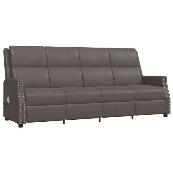 vidaXL Sill&oacute;n reclinable de masaje de 4 plazas cuero sint&eacute;tico gris