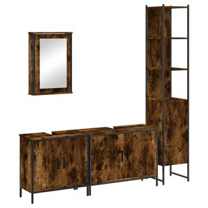 vidaXL Set de muebles ba&ntilde;o 4 pzas madera contrachapada roble ahumado