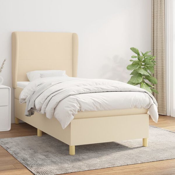 vidaXL Cama box spring con colch&oacute;n tela color crema 90x190 cm