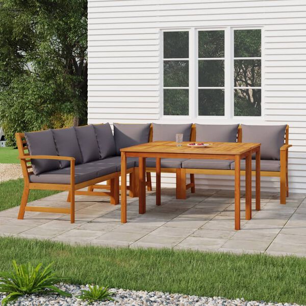vidaXL Juego comedor jardín y cojines 7 piezas madera maciza acacia