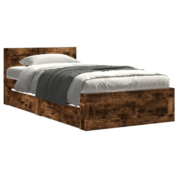 vidaXL Cama con cabecero madera de ingenier&iacute;a roble ahumado 90x200 cm